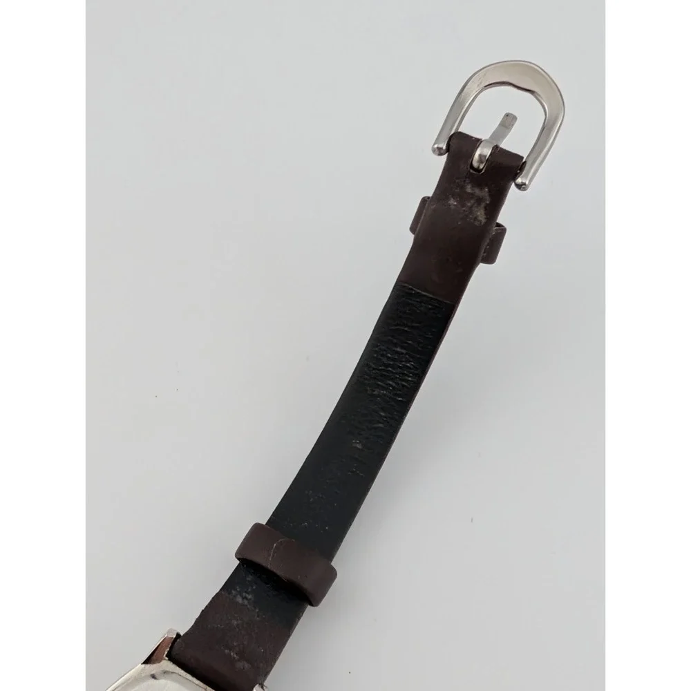 Avon Watch Women 21mm Silver Case Brown Leather Band- New‎ Battery